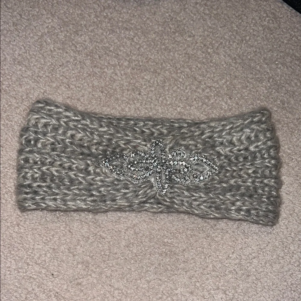 Gray rhinestone knitted  ear warmer head band